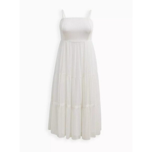 Torrid White Gold Chiffon Tiered Midi Dress Size 2X Adj Straps Smock NWT RA10137 - Picture 1 of 13
